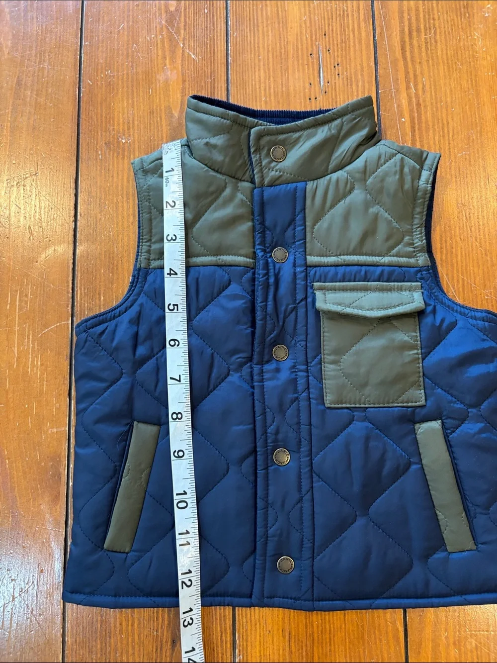 Janie and Jack Quilted Navy Blue and Olive Vest Boys Size 12-18 Months EUC
